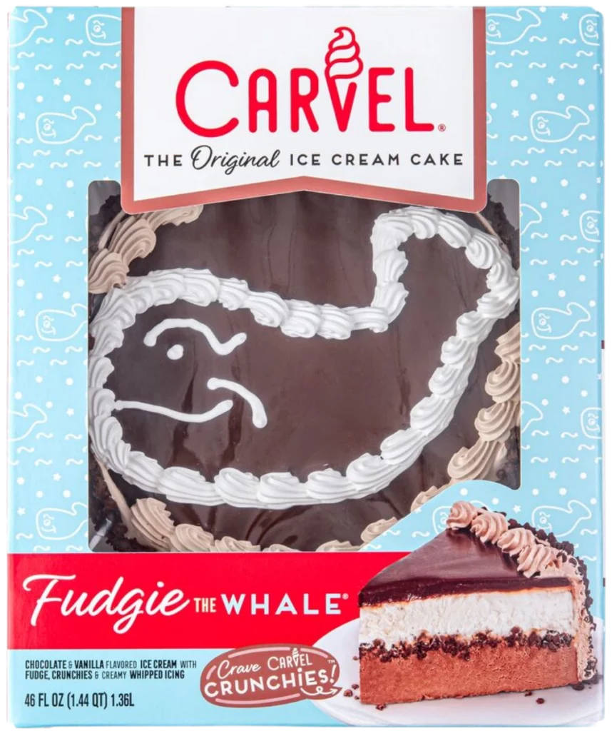 Carvel Fudgie the Whale Ice Cream Cake in Packaging